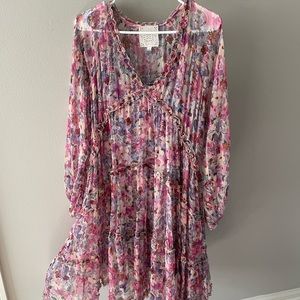 EUC Johnny Was Skylar Silk Ruffled Slip Dress, Small